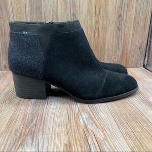 Toms Women's Loren Suede Side Zip Black Ankle Booties Sz 7.5